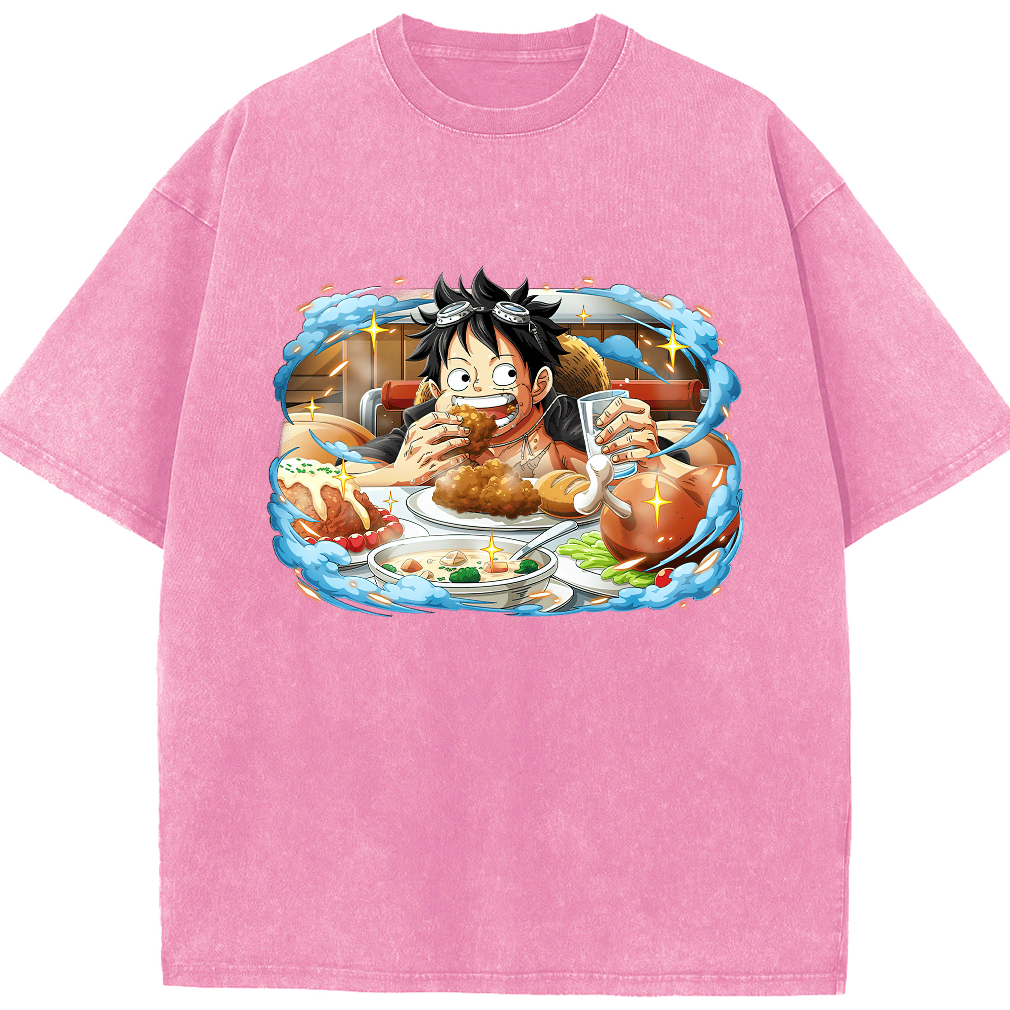 ワンピース モンキー・D・ルフィ ONE PIECE Monkey D. Luffy 綿100% ヴィンテージ風 半袖Tシャツ（フロントプリント）